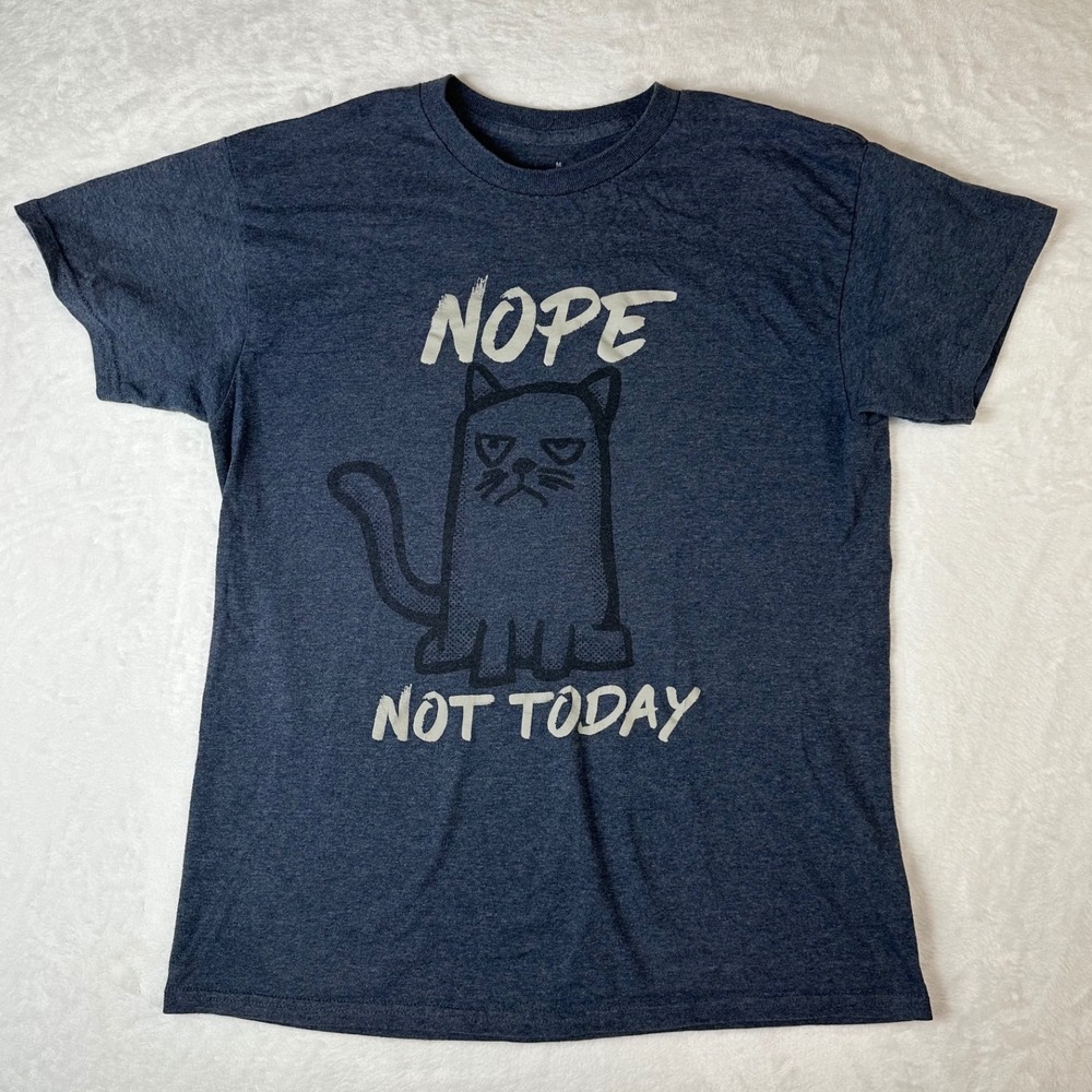 Nope Not Today Grumpy Cat Graphic T-Shirt Mens Medium Heather Navy Blue Tee